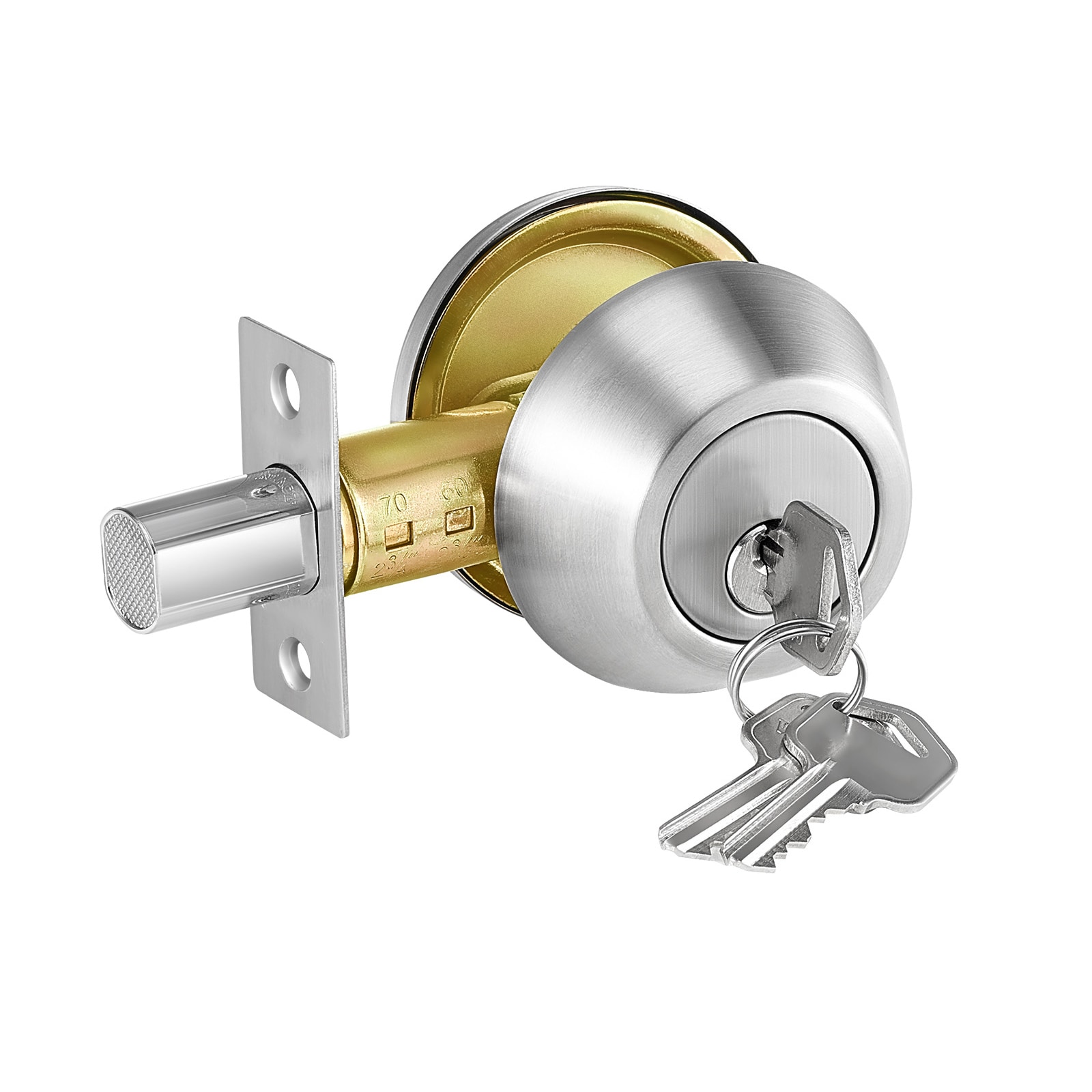 Deadbolt Lock Round Single Cylinder Dead Bolt Keyed 1 Side Satin Nickel 3 Keys_voghion.com
